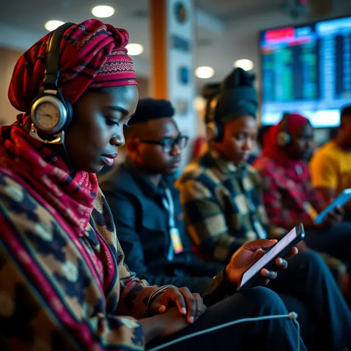Nigerian traders engaging in live binary options sessions using mobile devices on social media platforms