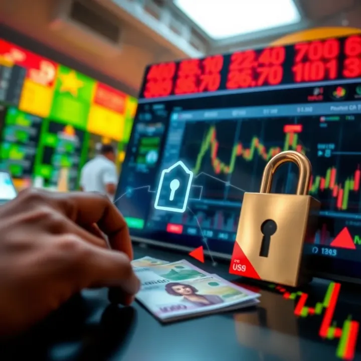 Secure financial transaction depiction with digital encryption and Nigerian currency symbols