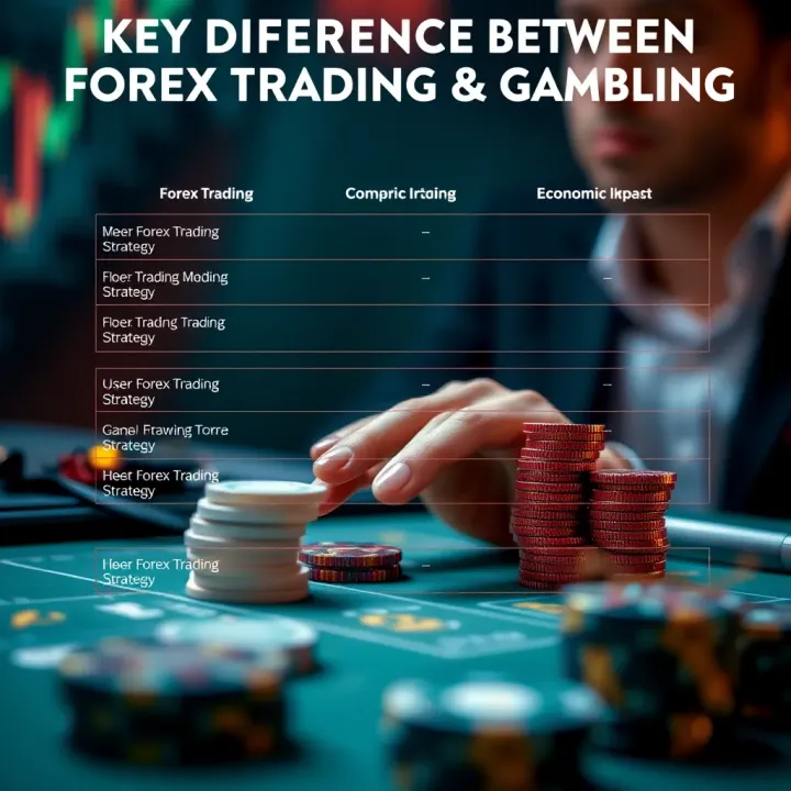 Comparison chart illustrating key differences between forex trading and gambling including strategy, risk, and economic impact