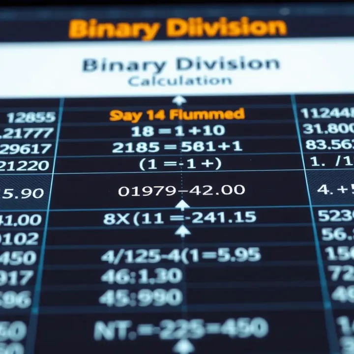 Chart showing binary calculation steps with arrows and numerical examples