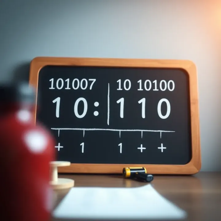 Diagram illustrating division of binary numbers on a blackboard with binary digits
