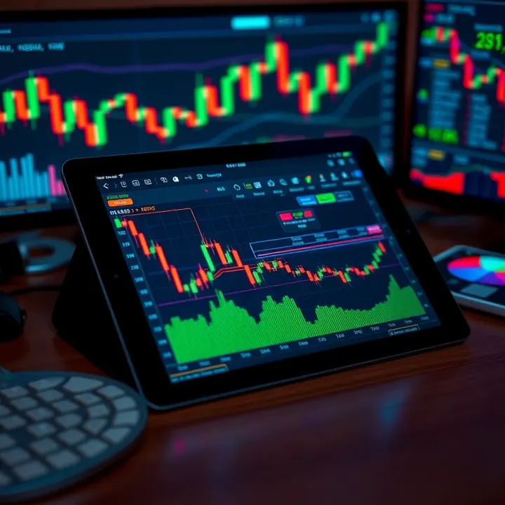 A digital tablet displaying forex trading charts and graphs with Nigerian currency symbols