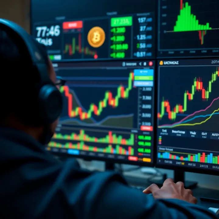 Digital interface displaying cryptocurrency market trends and charts