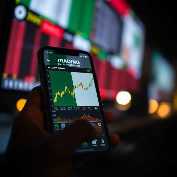 Secure smartphone screen showing cryptocurrency trading platform with Nigerian flag colors