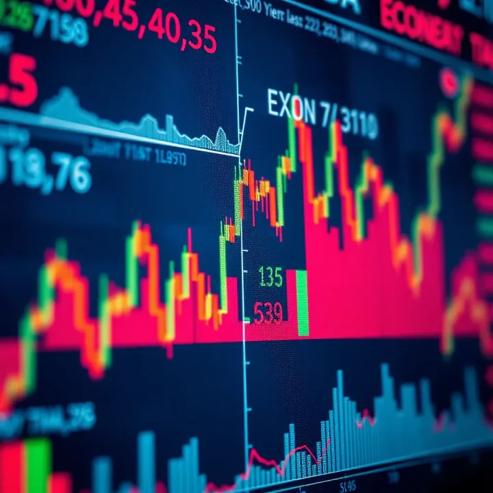 Currency trading chart with economic data indicators and exchange rate fluctuations