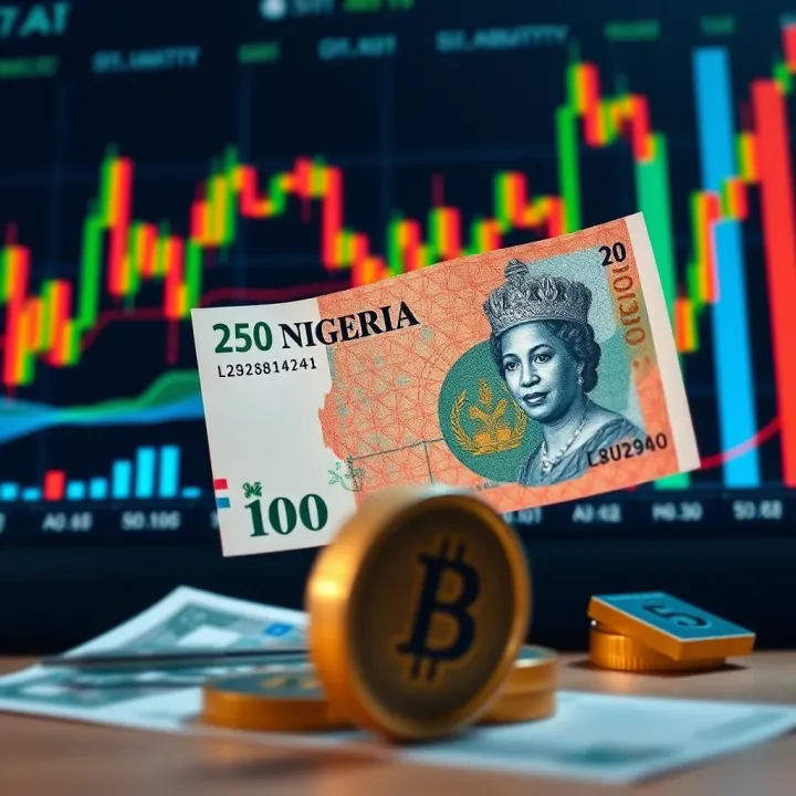 Illustration of Nigerian currency alongside forex trading graphs and strategy icons