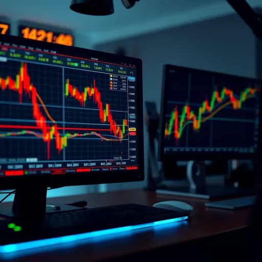 Forex trading charts displaying currency pairs and market trends on computer screens