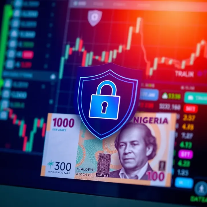 Secure online transaction symbol with Nigerian currency and a shield representing data protection