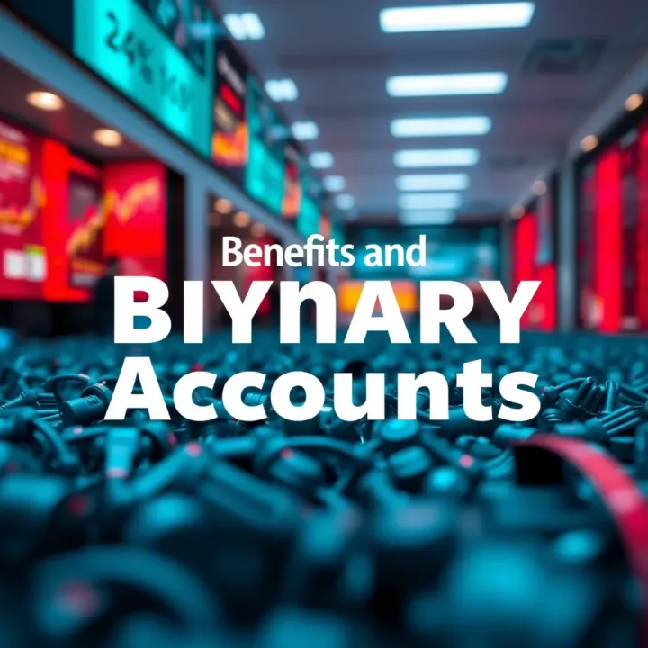 Visual representation of key benefits and risks associated with binary accounts in financial markets