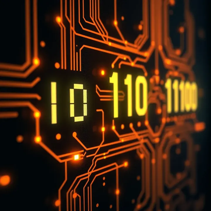 Diagram illustrating binary digits represented as on and off electrical signals in a computer circuit