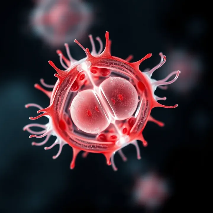 Microscopic view showing an amoeba dividing into two daughter cells