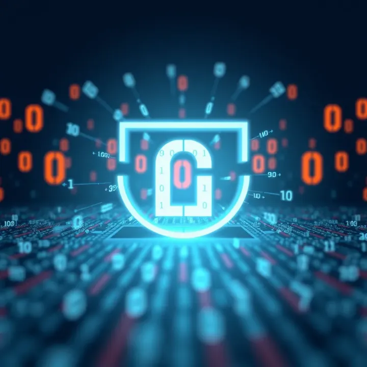 Digital Integration of Binary Code in Logo Design Abstract design illustrating digital binary code integrated with logo shapes
