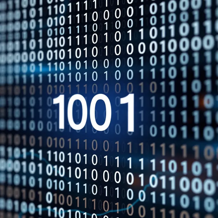 Diagram showing the binary number system with zeros and ones arranged in a digital grid
