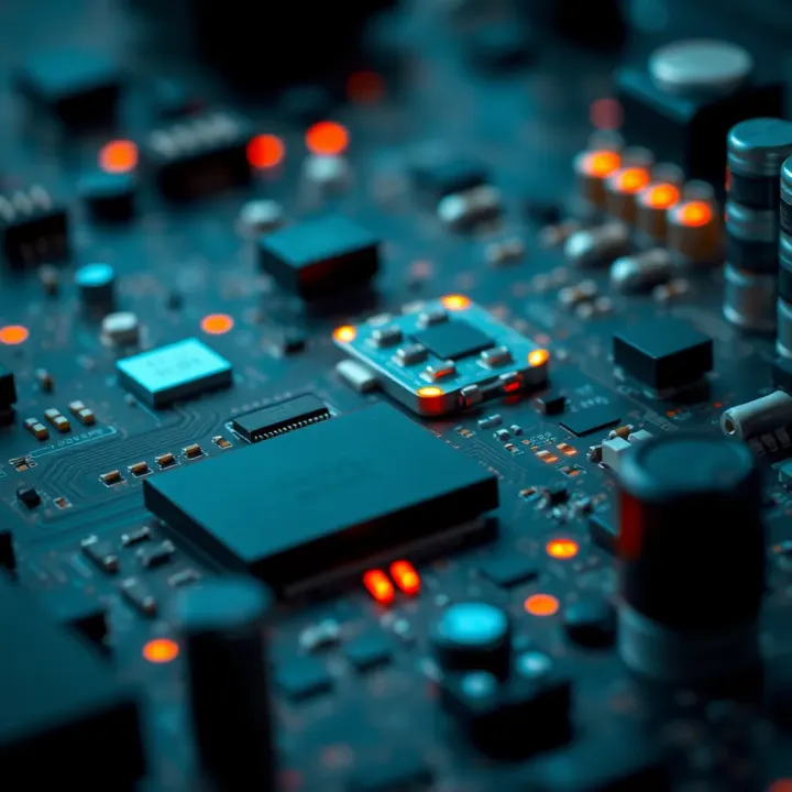 Digital Electronics and Binary Data Processing Illustration of digital electronics components using binary signals for data processing
