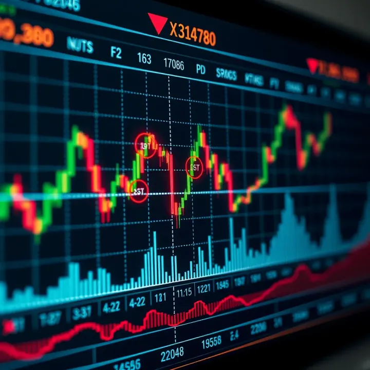 Graph displaying fluctuating market trends with highlighted signal points for trading decisions