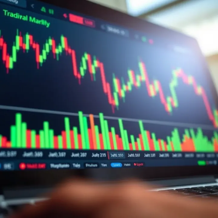 Graph displaying upward and downward market trends on a digital trading platform interface