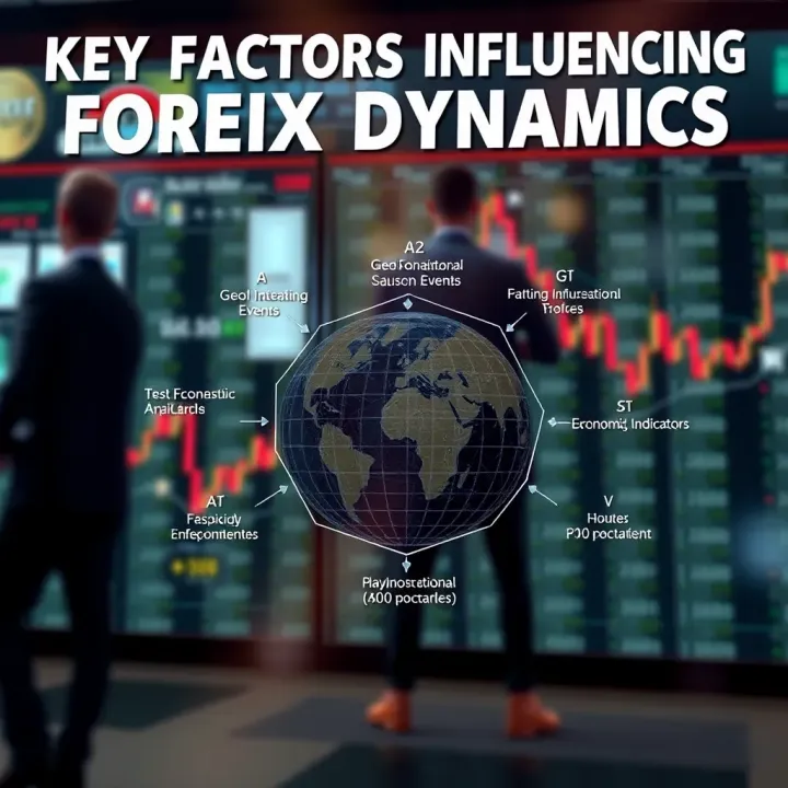 Diagram illustrating key factors influencing forex market including geopolitical events and economic indicators