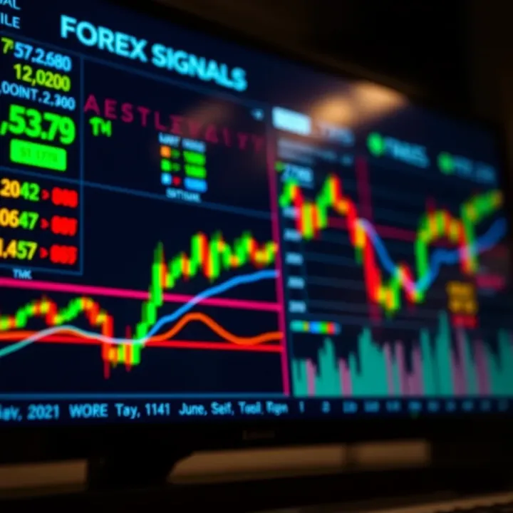 Digital interface displaying forex trading signal alerts and market analysis