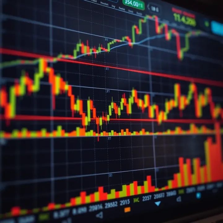 Graph showing currency pairs with fluctuating lines on a digital trading platform