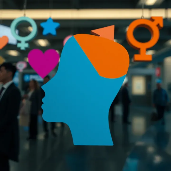 Illustration representing diverse gender identities with symbolic colors and abstract shapes
