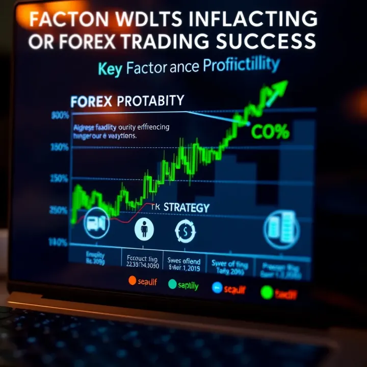 Graph illustrating key factors influencing forex profitability with icons for risk, strategy, and earnings