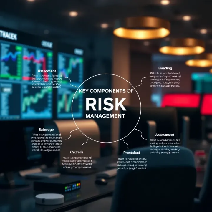 Diagram illustrating the key components of risk management including identification, assessment, and control of business threats